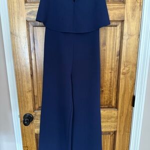 Lulu's Blue Cape Overlay Jumpsuit